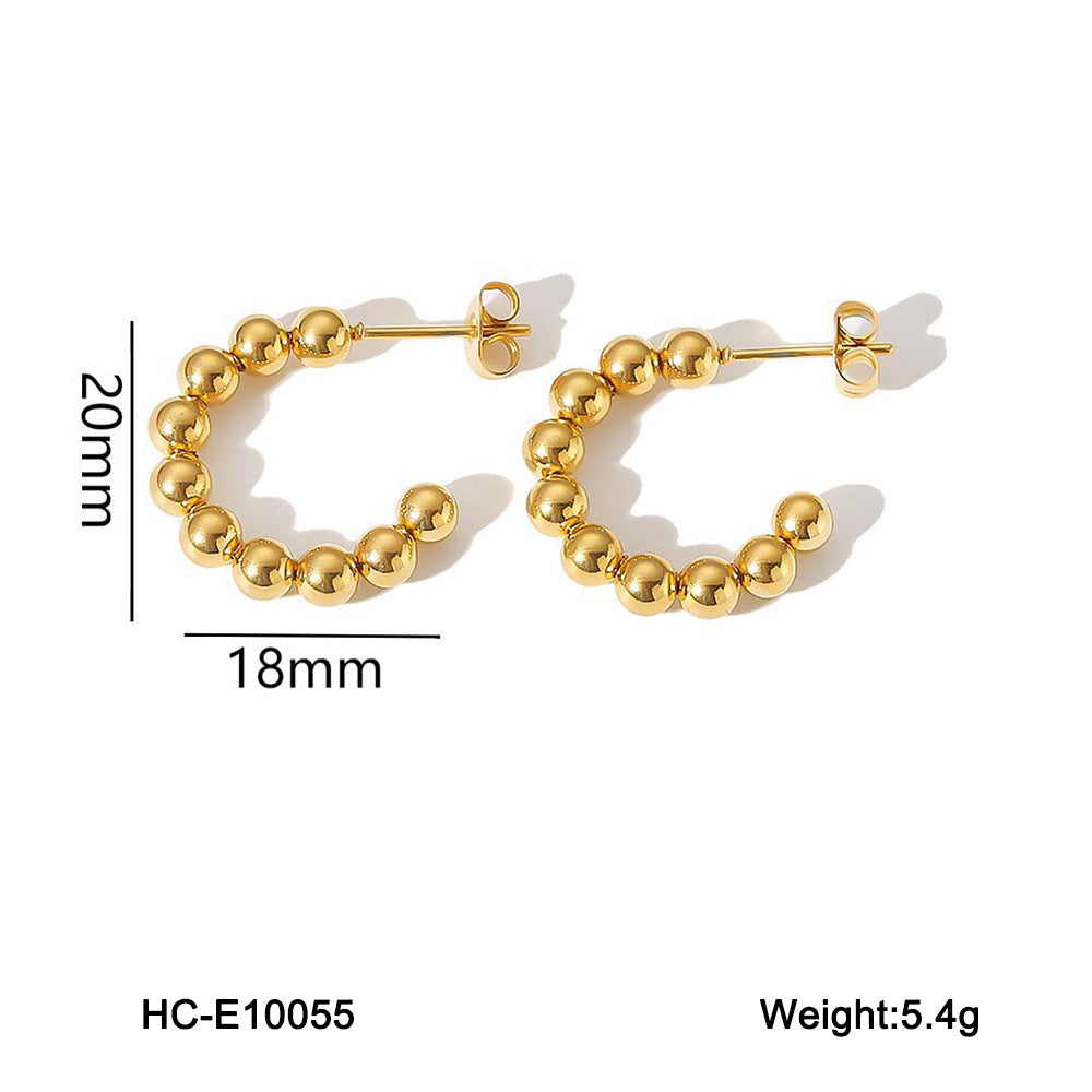 Minimalist Geometric Hollow Beaded Titanium Steel Earrings for Women Hypoallergenic Plated Fashion Studs