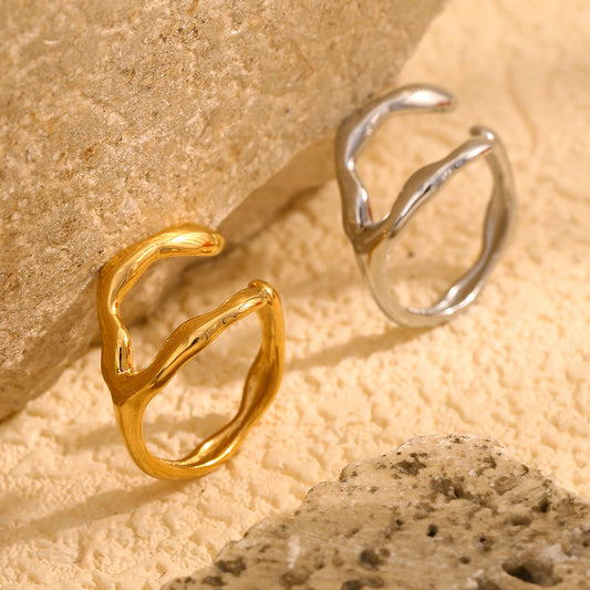 Anello Aperto da Donna Minimalista Irregolare Geometrico in Acciaio Inossidabile Placcato Oro 18K