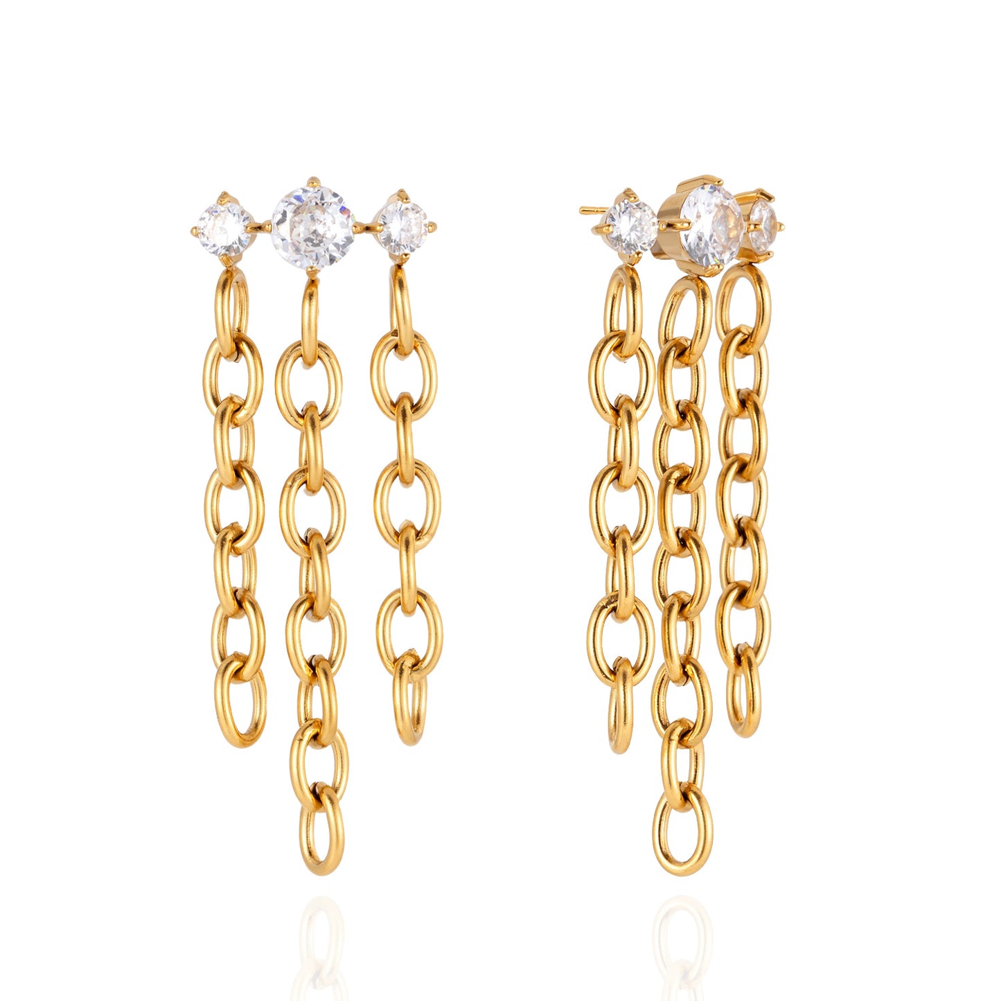 Elegant Geometric Stainless Steel Plated Cubic Zirconia Tassel Earrings for Women