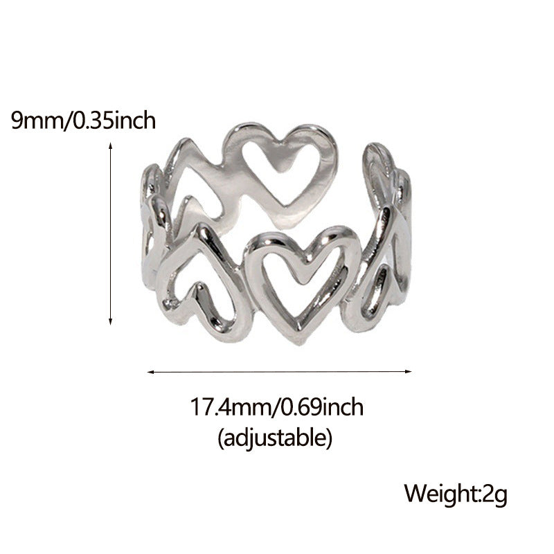 Dulce Anillo Minimalista con Forma de Corazón de Acero de Titanio para Mujer con Chapado en Oro de 18K y Banda Abierta Ajustable