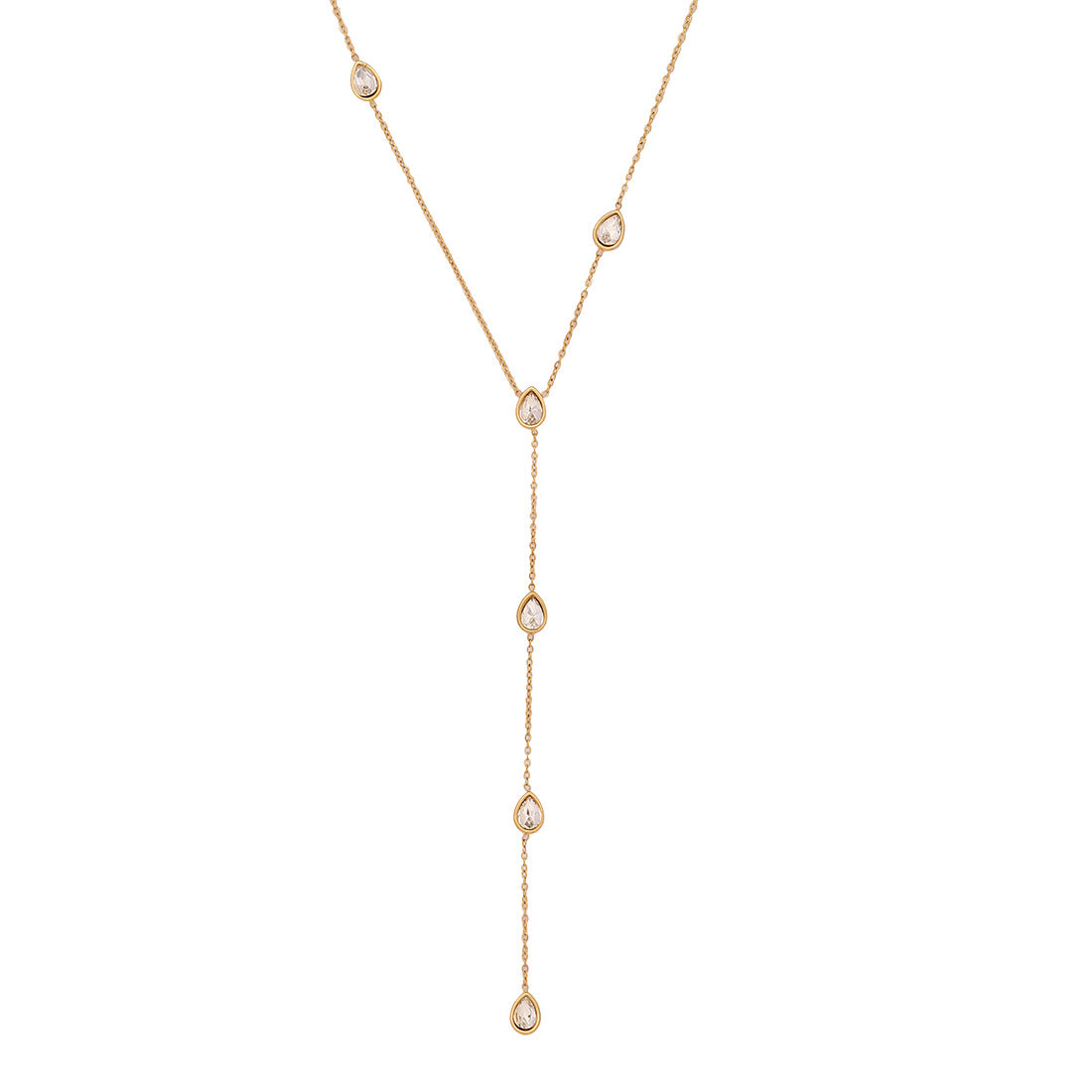 Fashionable OL Style Teardrop-Shaped Stainless Steel Pendant Necklace with Plated Finish and O-Chain for Women