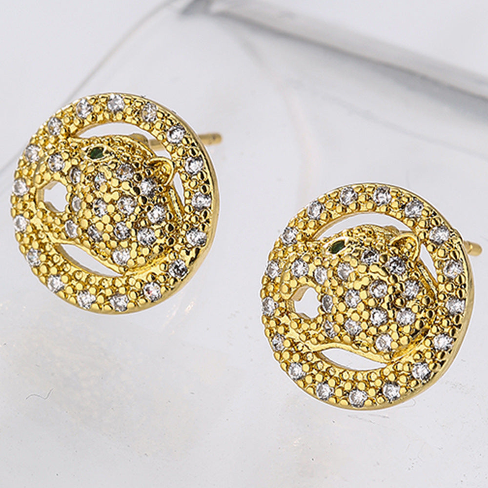 Minimalist Round Animal-Shaped Copper Earrings with Gold Plating and Zirconia Accents for Women