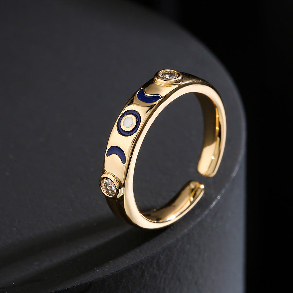 Minimalist Geometric Copper Ring for Women with 18K Gold Plating and Colored Zircon Inlay