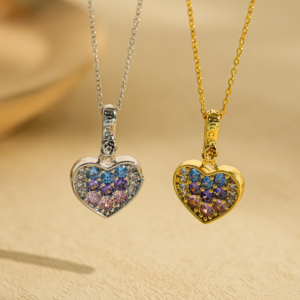 Minimalist Heart-Shaped Titanium Steel Pendant Necklace with Rhinestone Inlay on O-Chain for Women