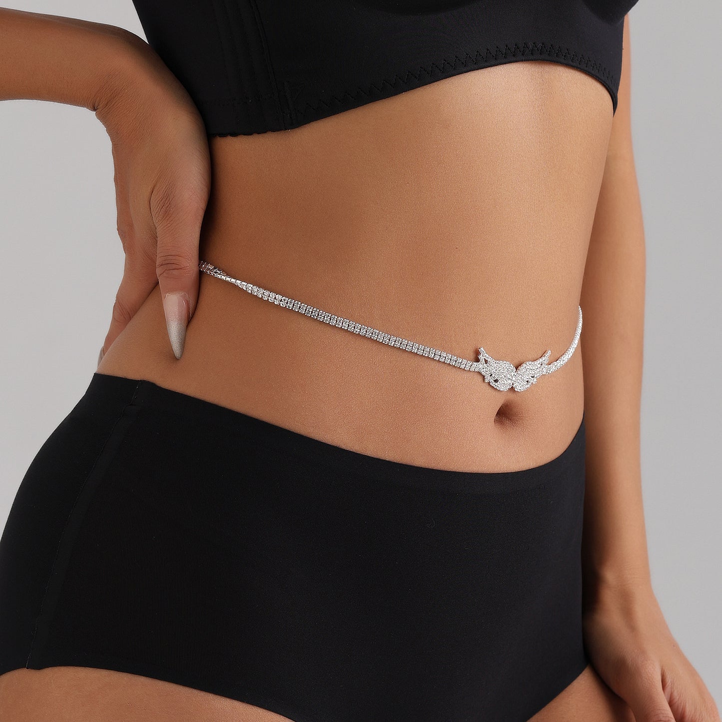 Punk Style Angel Wing Pendant Body Chain for Women with Full Rhinestone Inlay and Metal Construction