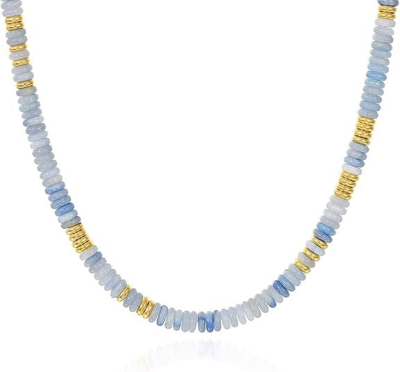 Bohemian Luxury Round Natural Stone Beaded Stainless Steel Necklace for Women