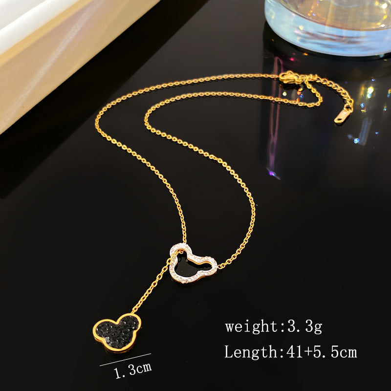 Full Cubic Zirconia Mickey Mouse Cartoon Titanium Steel Plated Necklace