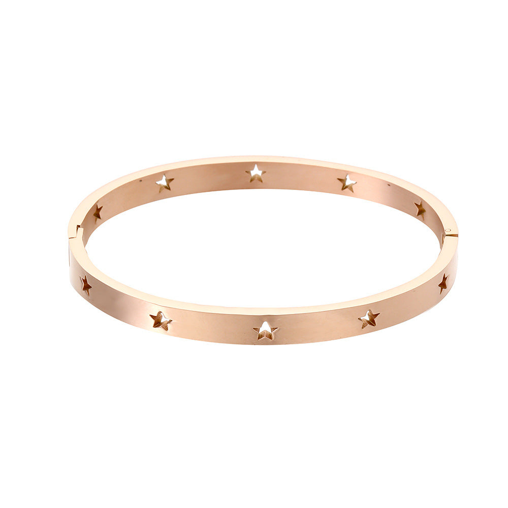 Minimalist 18K Gold Plated Geometric Titanium Steel C-Shape Open Bangle