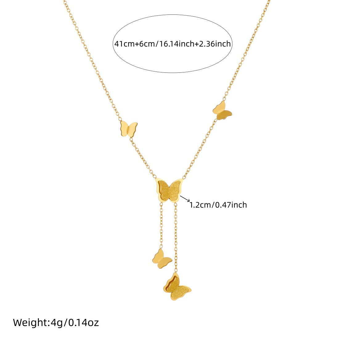 Minimalist Gold Plated Stainless Steel Butterfly Pendant Necklace with Tassel for Women