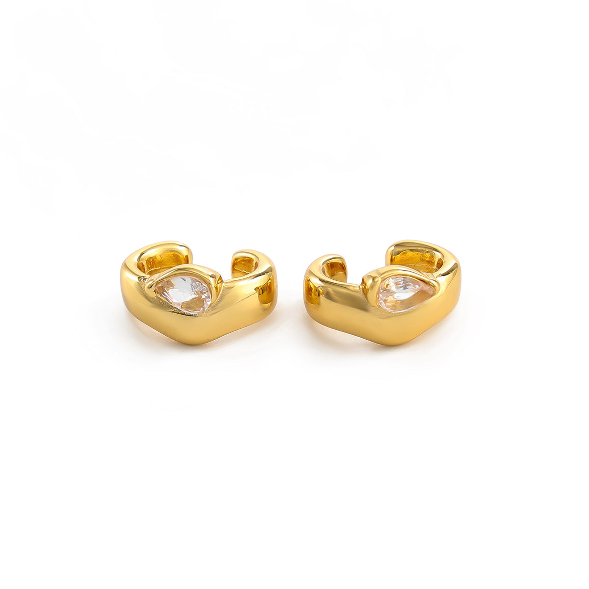 Elegant PVD Plated Stainless Steel Teardrop Rhinestone C-Shape Ear Clip for Women
