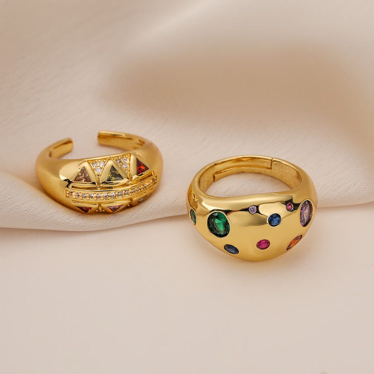 Minimalist Geometric Open Ring for Women in Brass with Micro-Pavé Zirconia, Vintage-Inspired Luxury Jewelry