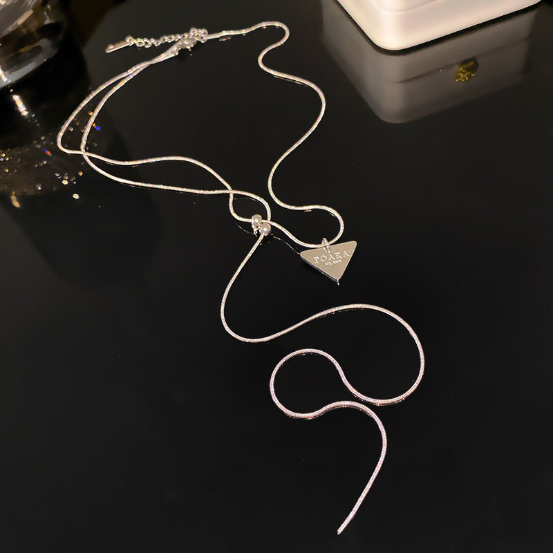 Minimalist Layered Geometric Triangle Letter Titanium Steel Plated Pendant Necklace for Unisex