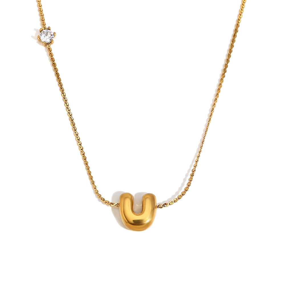 Minimalist Letter-Shaped Pendant Necklace for Women in Stainless Steel with 18K Gold Plating and Cubic Zirconia Accent on S-Link Chain