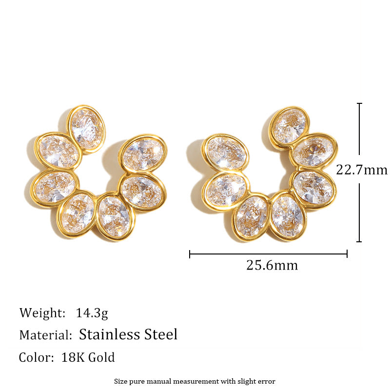 Pendientes Minimalistas Florales de Acero Inoxidable con Baño de Oro de 18K y Detalles de Circonita para Mujer