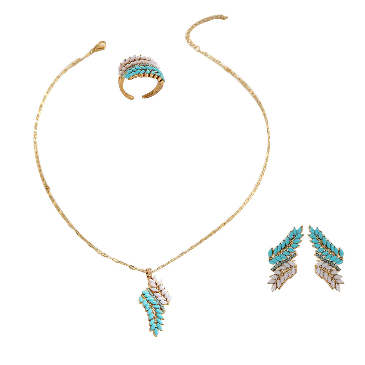 Conjunto de collar, pendientes y pulsera de resina con colgante de espiga de trigo vintage para mujer, a la moda para ir al trabajo