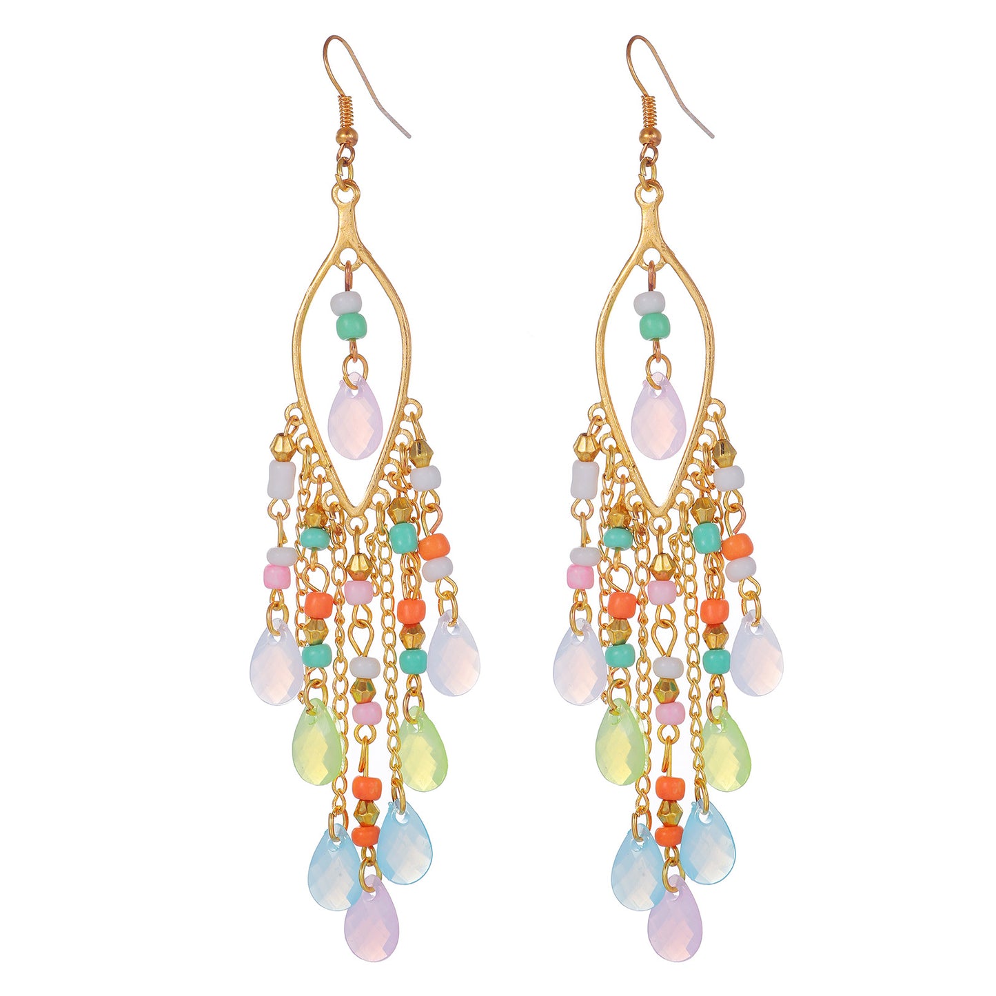 Bohemian Elegant Geometric Round Teardrop Zinc Alloy Plated Long Drop Earrings for Women