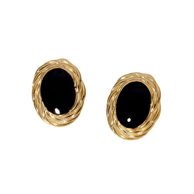 Vintage Minimalist Geometric Oval Earrings 18K Gold Plated Stainless Steel Studs for Women