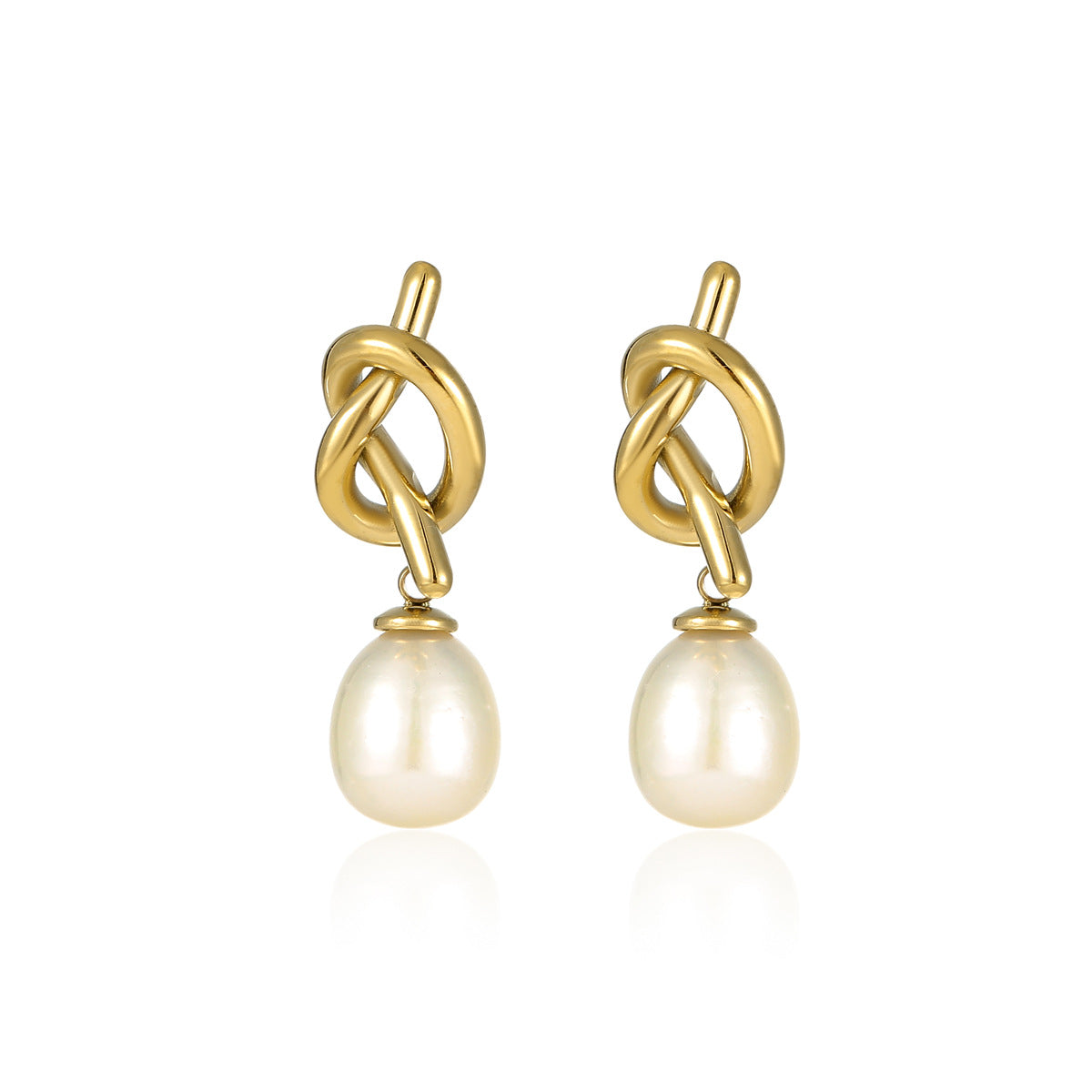 Pendientes de Nudo de Acero Inoxidable de Estilo Vintage con Acentos de Perlas para Mujer
