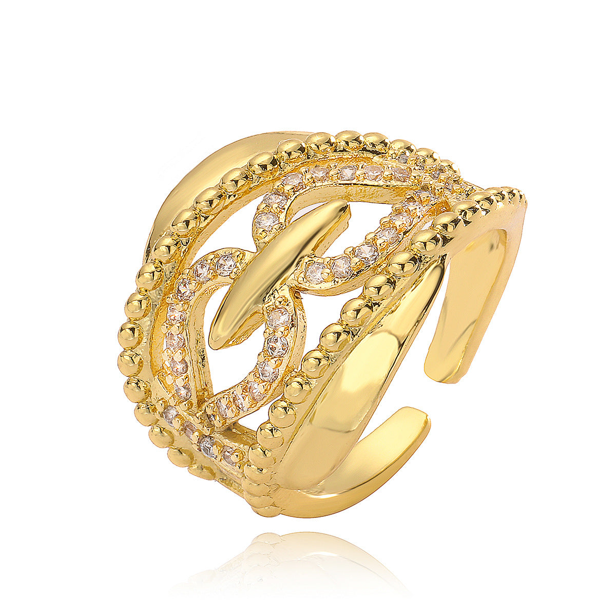 Anello regolabile in rame geometrico minimalista con zirconia micro-pavé da donna