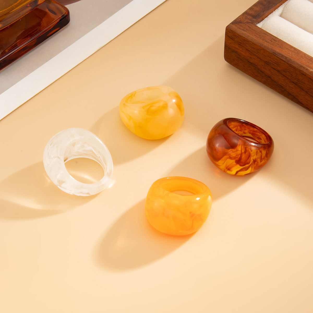 Gradient Geometric Oval Resin Ring for Women Stackable Wide Band