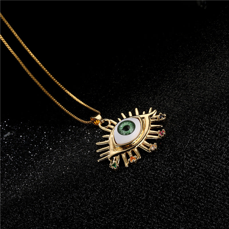 Exaggerated Geometric 18K Gold Eye Pendant Necklace with Box Chain for Women