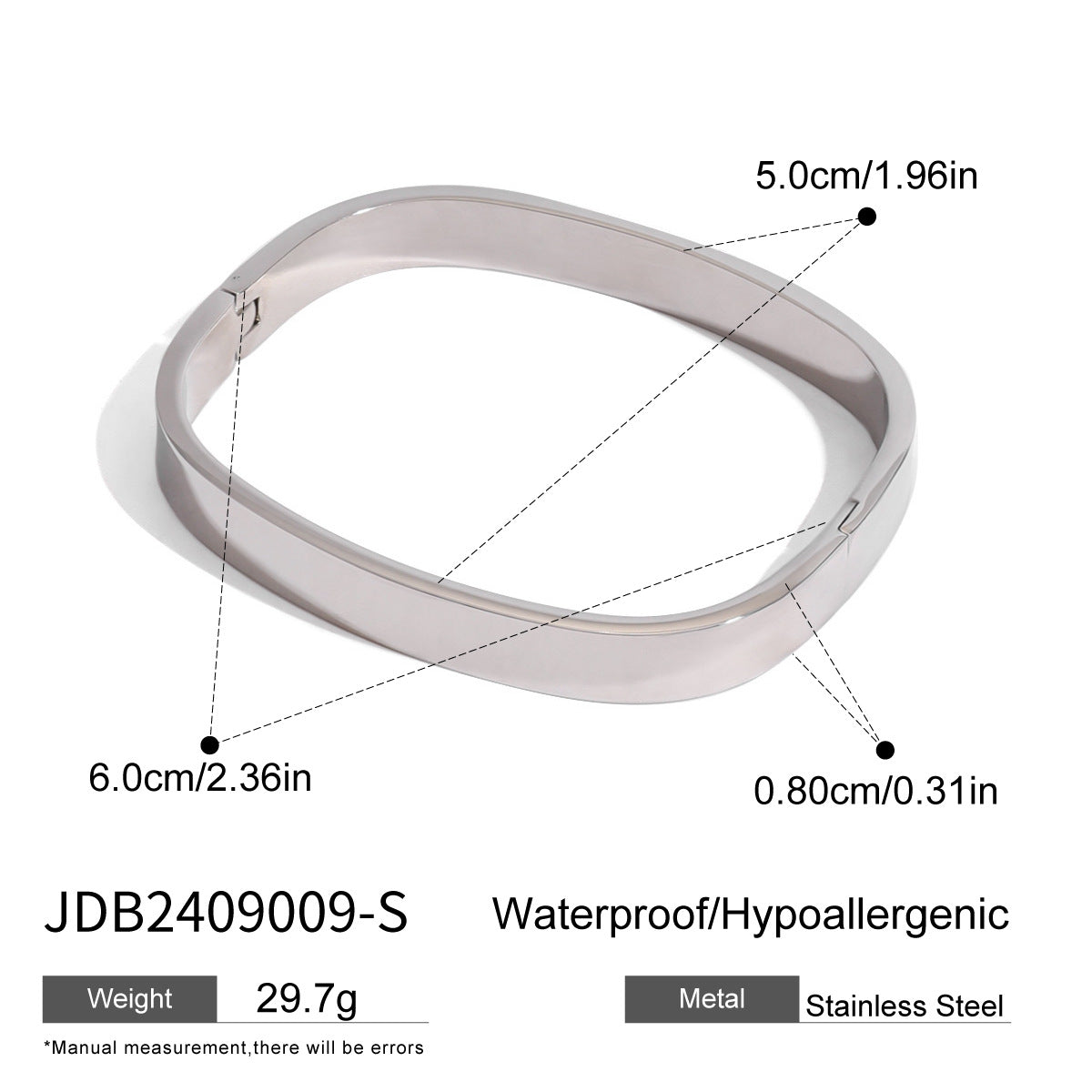 Bracciale a Polsino Minimalista Quadrato in Acciaio Inossidabile con Finitura Placcata per Uomo e Donna
