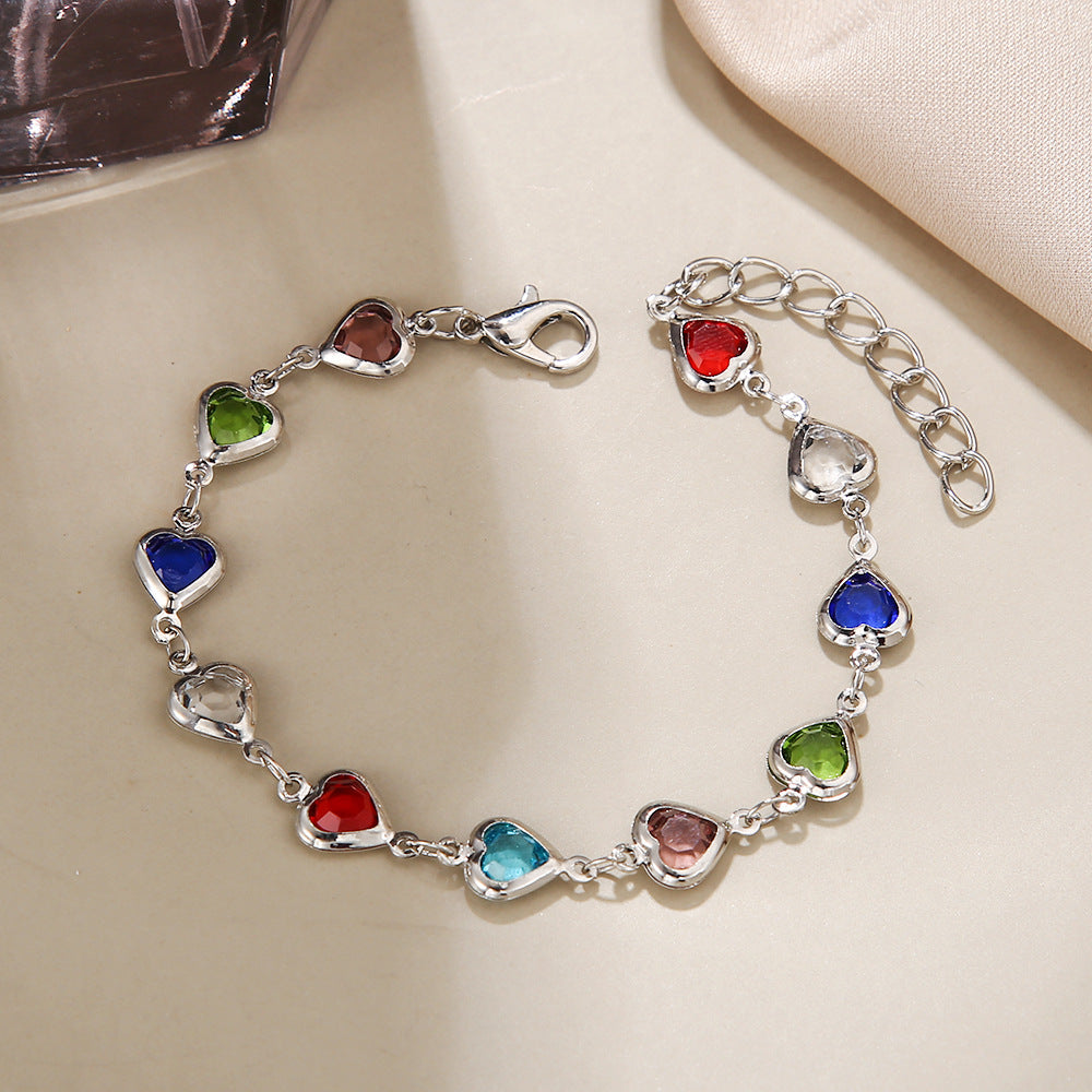 Colorful Rhinestone Heart Geometric Alloy Bracelet