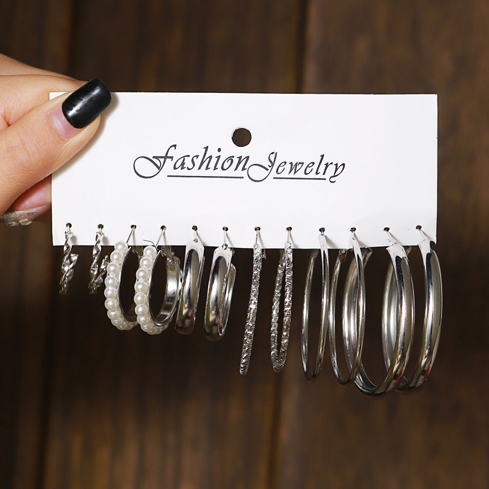 Vintage Geometric Round Plated Stainless Steel Hoop Earrings Set for Women and Men