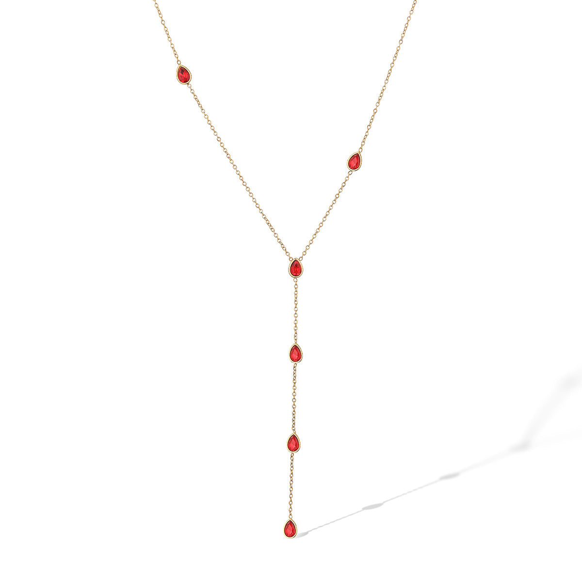 Collana Minimalista Geometrica a Y da Donna in Acciaio Inossidabile Placcato Oro 18K con Intarsio in Zirconi