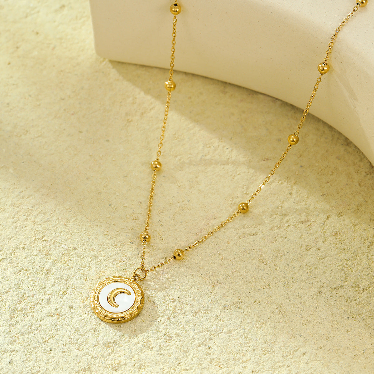 Collana da donna vintage in acciaio inossidabile placcato oro 18K con ciondolo a conchiglia a luna