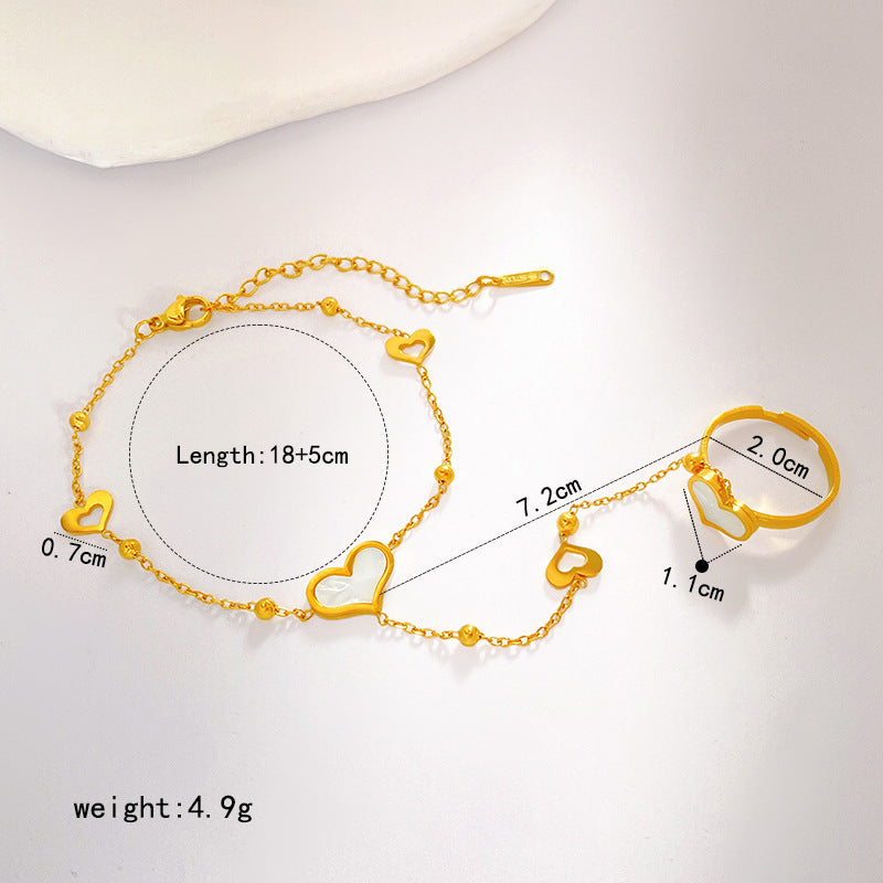 Matte Gold Plated Titanium Steel Butterfly Bead Hand Chain Ring