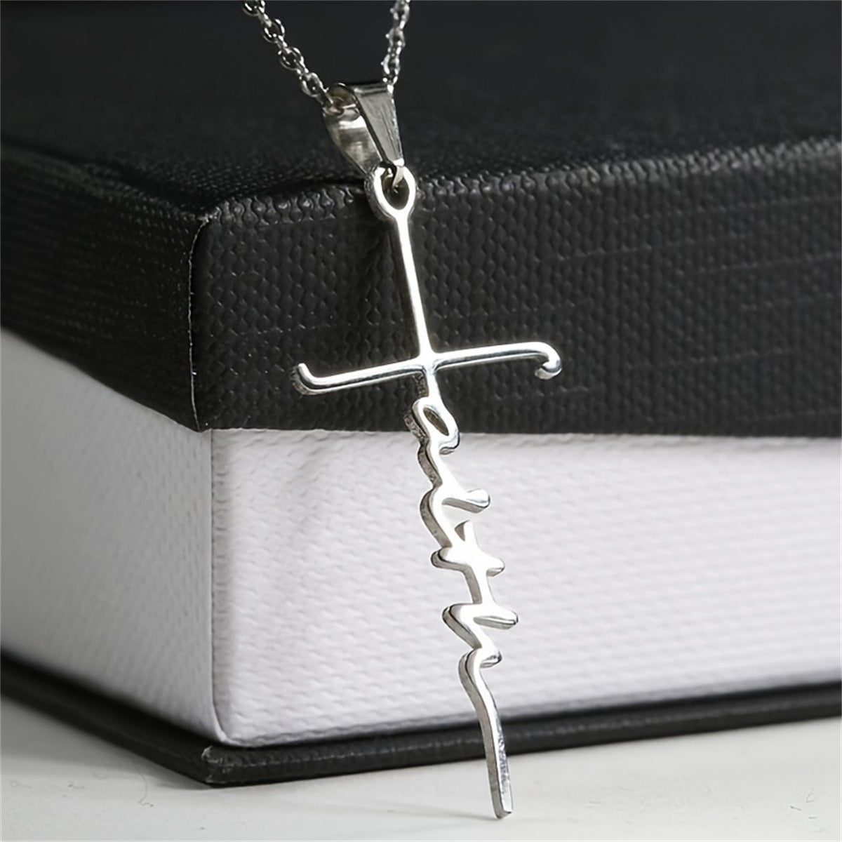 Minimalist Cross Pendant Necklace in Titanium Steel with Polished Finish for Women