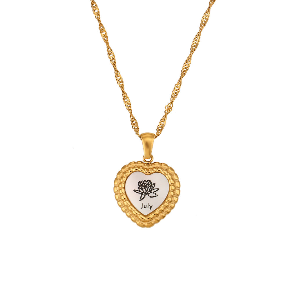 Collar minimalista de acero inoxidable con forma de corazón, chapado en oro de 18 quilates y colgante de concha para mujer
