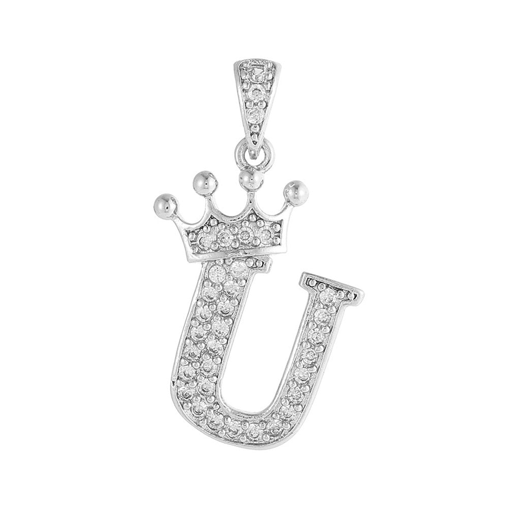Silver Plated Brass Cubic Zirconia Inlaid Letter Charm Bar for DIY Necklace Bracelet