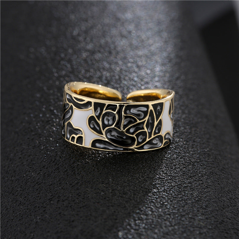 18K Gold Plated Brass Geometric Drip Oil Ring with Cubic Zirconia for Women