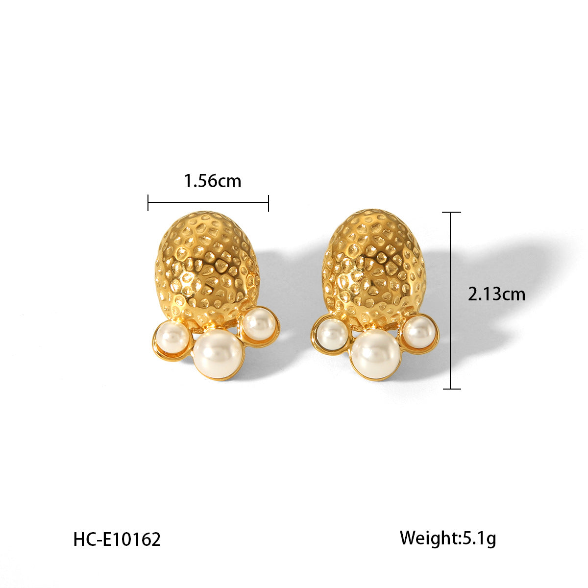 Fashion Ins Style 18K Gold Plated Hammered Stainless Steel Geometric Pearl Earrings for Women