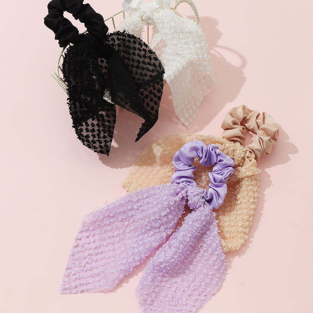 Children's Hair Tie with Bow Design in Fabric Material, Handmade Korean-Inspired Minimalist Hair Accessory for Girls