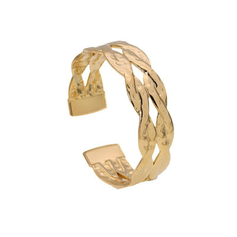 Minimalist French Vintage Titanium Steel Braided Texture Bracelet in Stainless Steel with Plating Finish