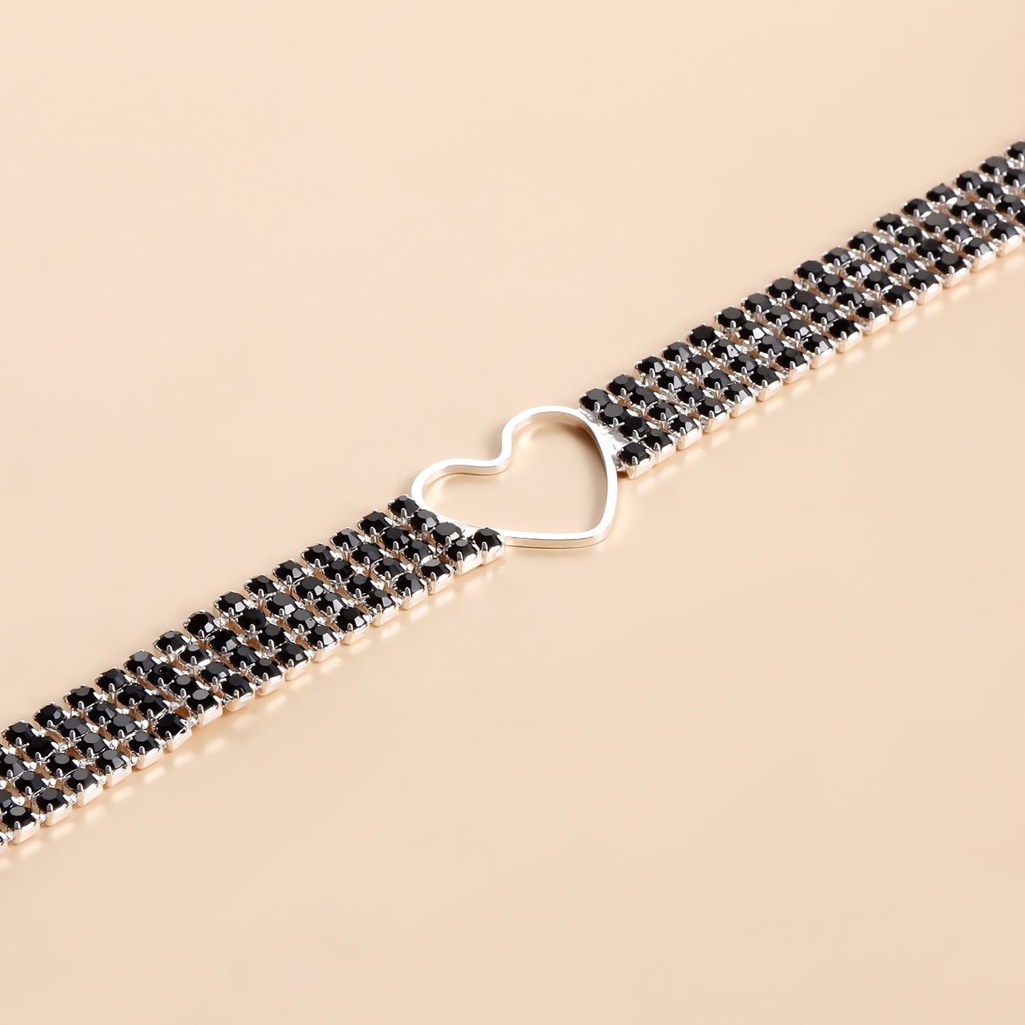 Fashionable Hollow Heart Pendant Necklace with Rhinestone Accents on Plated Metal Multi-Layer Clavicle Chain for Women