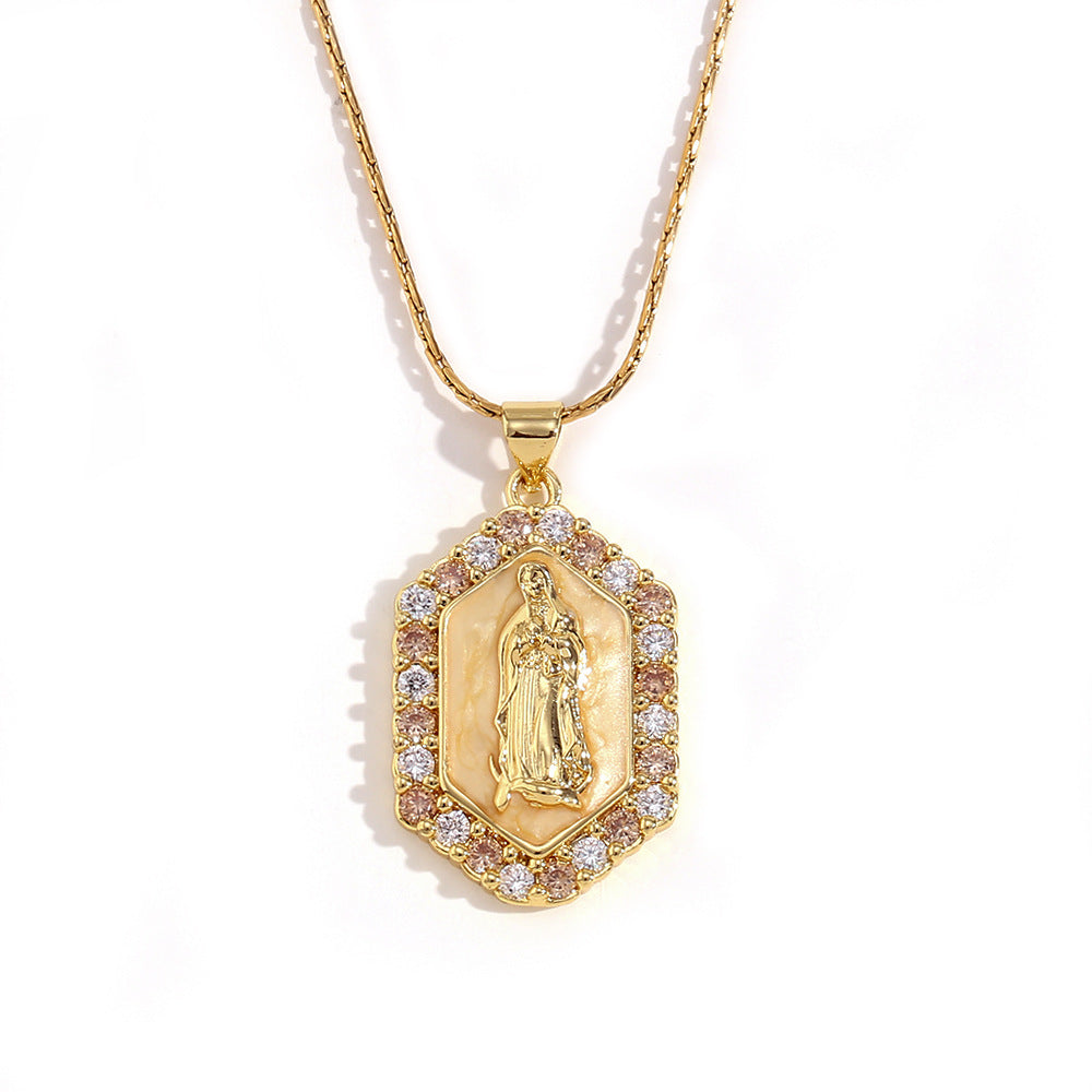 Vintage Fashion Hexagonal Titanium Steel Pendant Necklace with 18K Gold Plating and Enamel Finish