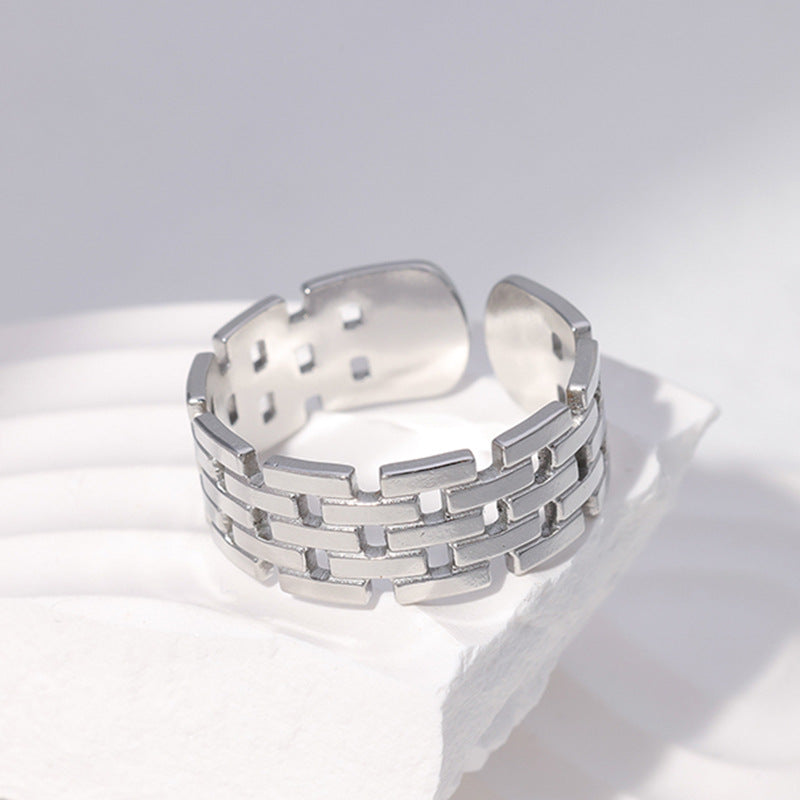 Vintage Geometric Plated Stainless Steel Open Ring for Unisex