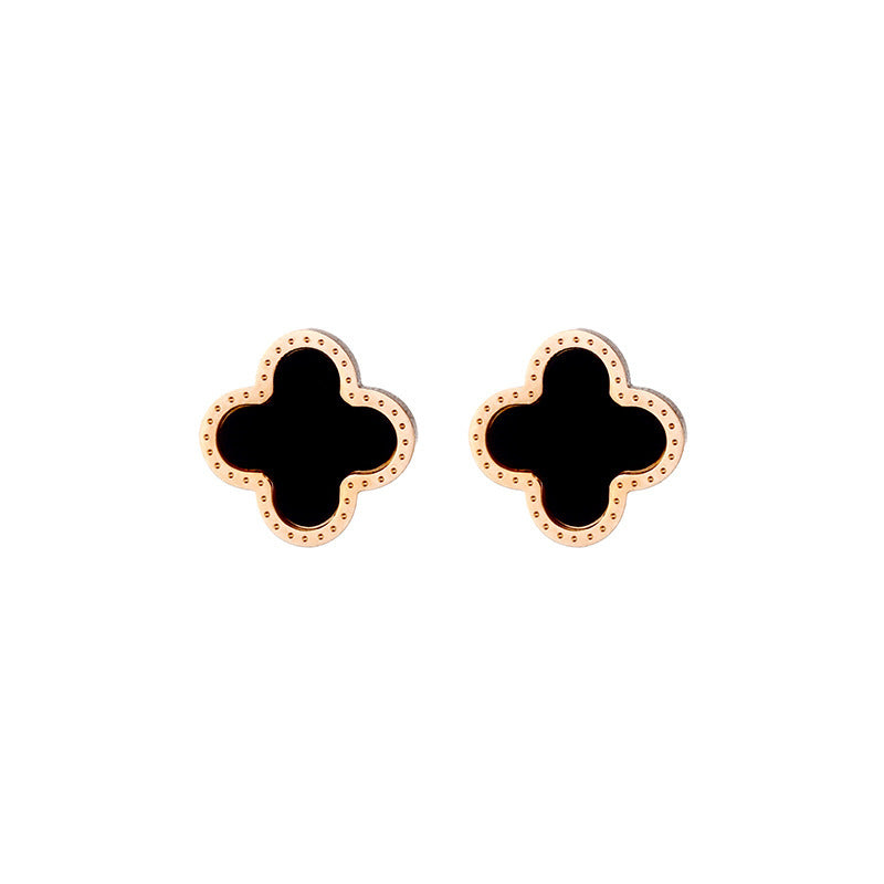 Natural Style Four-Leaf Clover Shaped Titanium Steel Earrings with Rose Gold Plating, Minimalist and Fresh Design