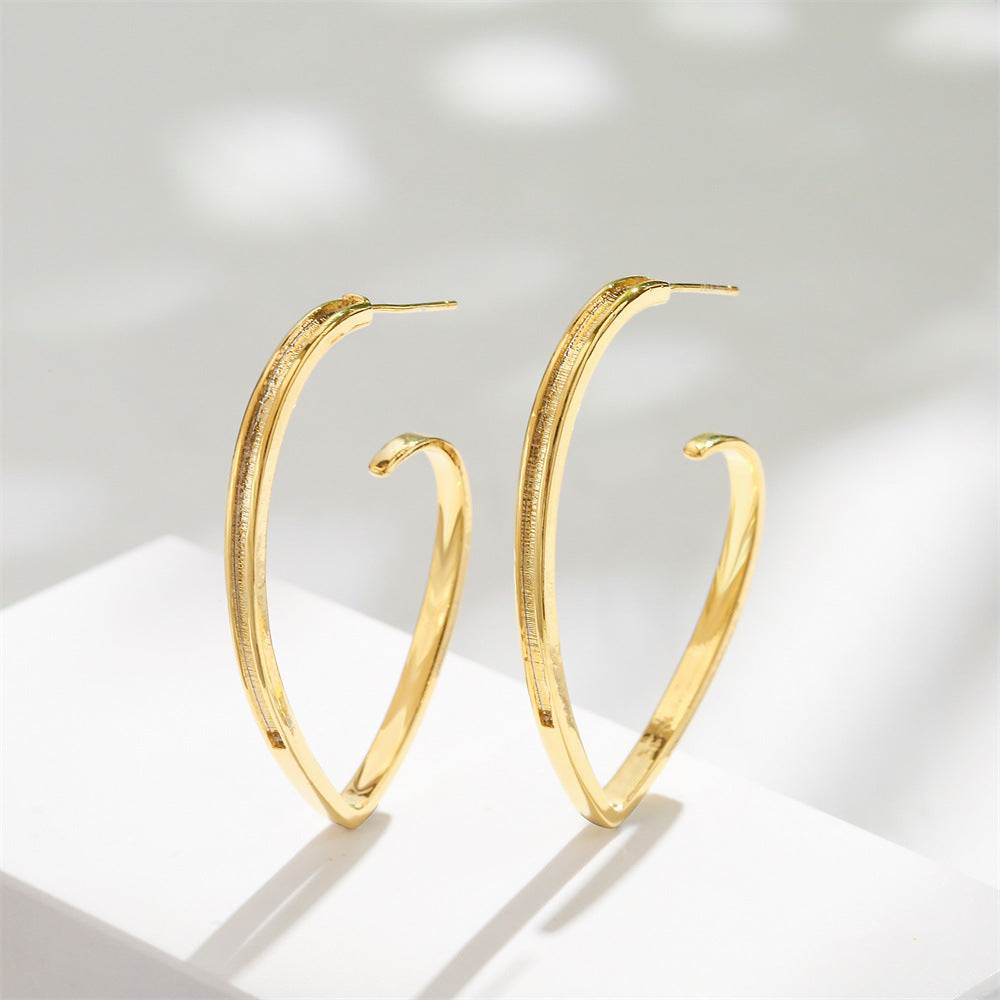 Orecchini a Cuore in Rame Placcati Oro 14K Stile Vintage con Perni in Argento Sterling 925