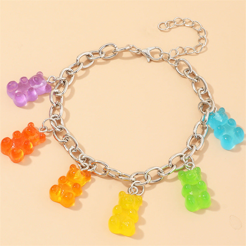 Juego de tobilleras decorativas de oso, corazón y estrella de estilo chic para niños, hecho de resina plástica
