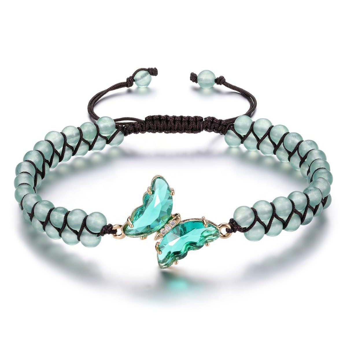 Casual Butterfly Crystal Amethyst Tiger Eye Agate Handmade Woven Bracelet Unisex Adjustable