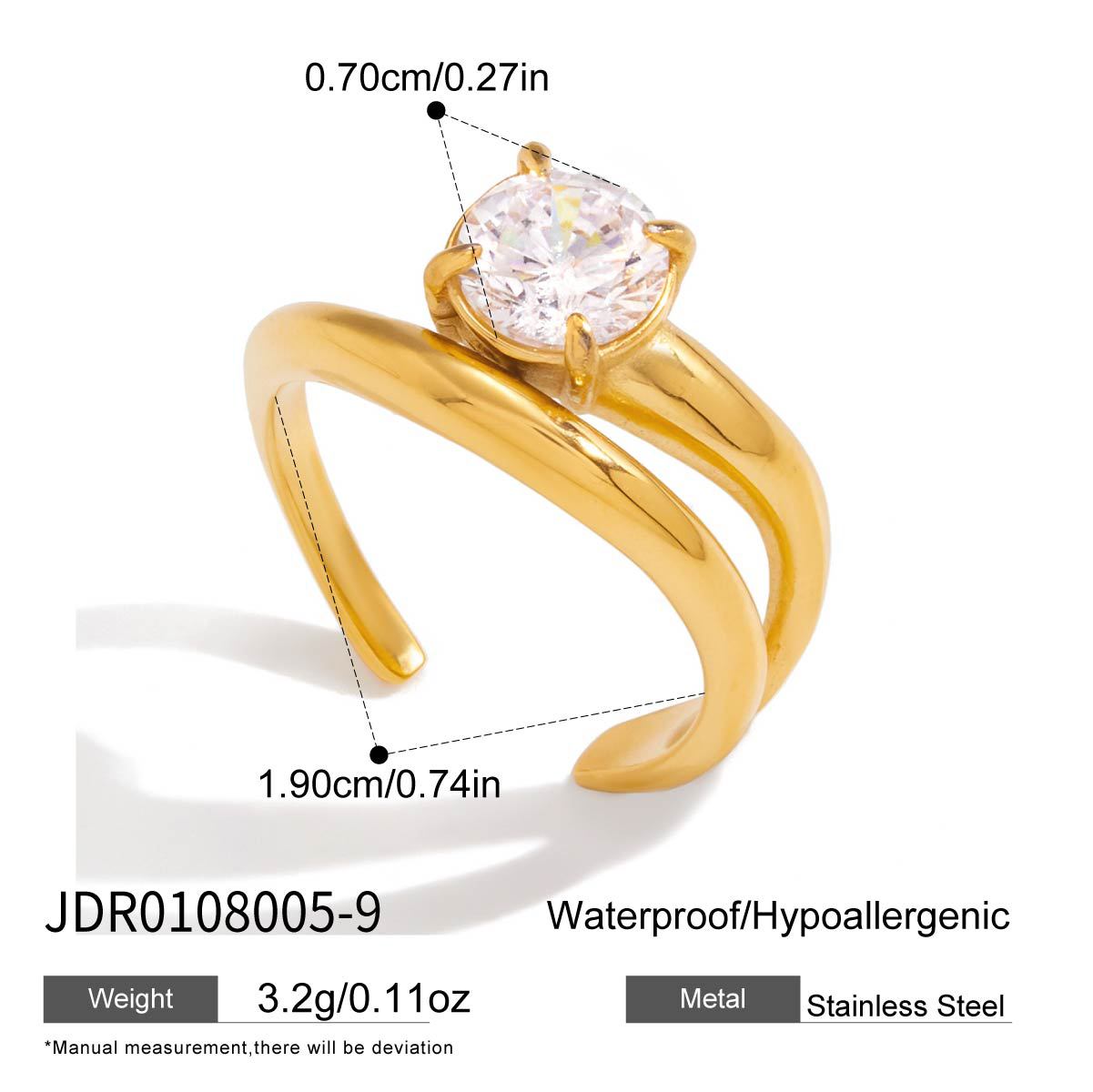 Anillo geométrico de acero inoxidable con detalles de circonita y perlas chapado para mujer, accesorio de moda de lujo