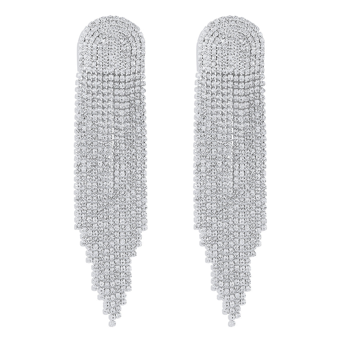 Orecchini Pendenti Lunghi Geometrici con Strass e Nappe, con Chiusura a Catena ad Artiglio, Stile Dolce-Spigoloso, da Donna
