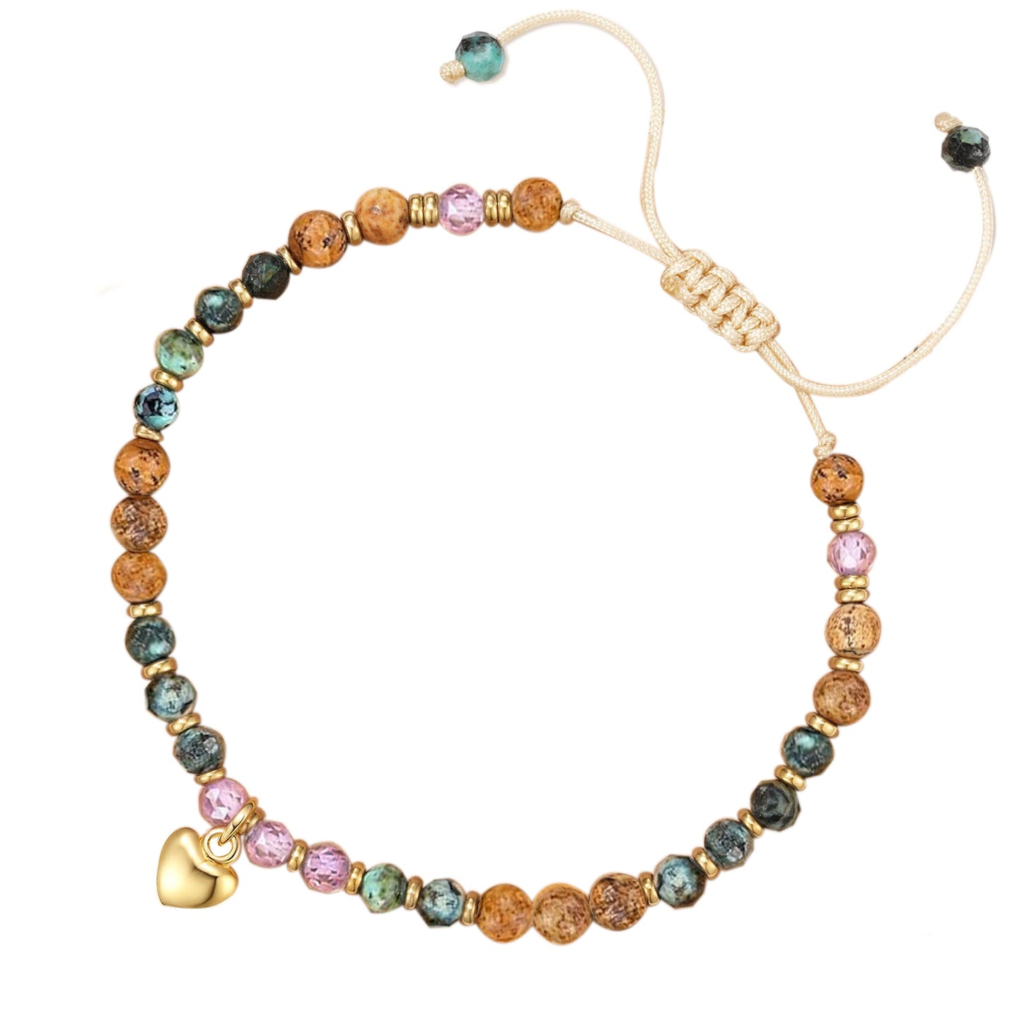 Elegant Natural Gemstone Heart Cross Pendant Adjustable Bracelet for Women