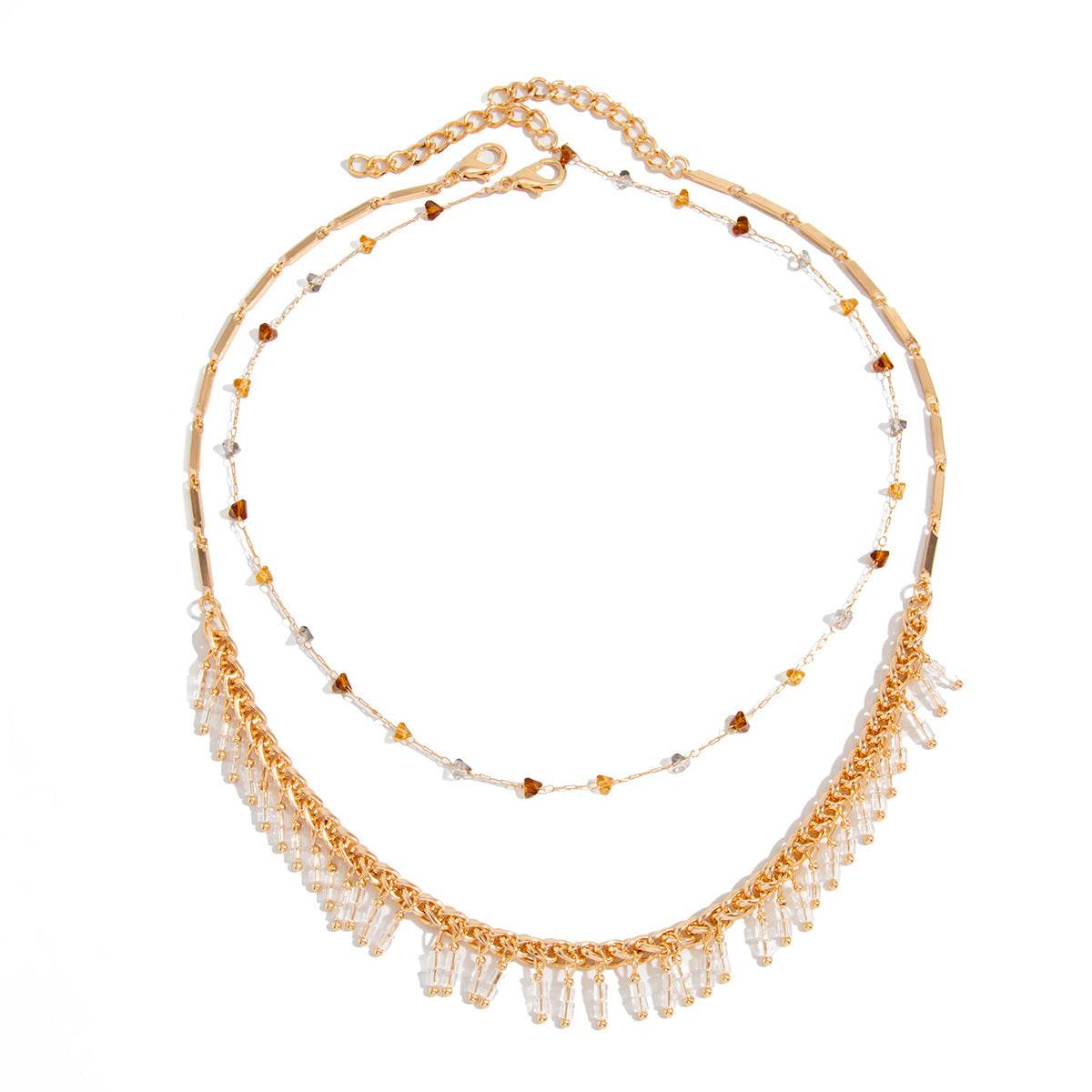 Minimalist Luxury Geometric Crystal Pendant Plated Alloy Necklace for Women