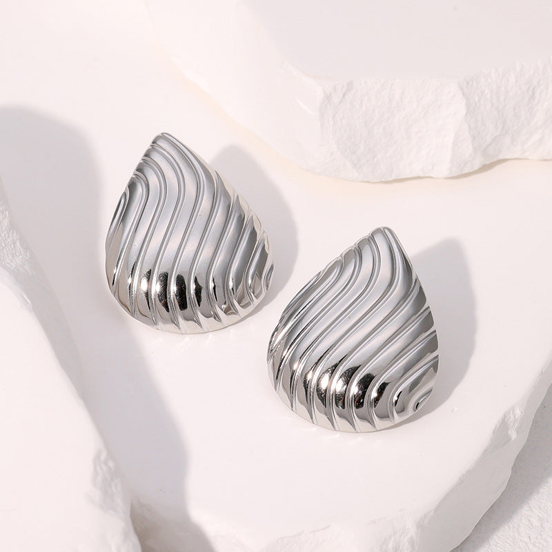 Minimalist French-Style Drip-Shaped Stainless Steel Earrings with Gold Plating for Women